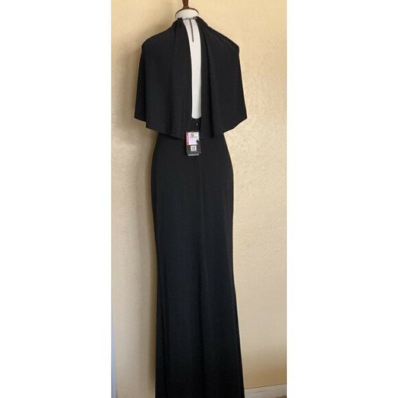 A.B.S. By Allen Schwartz Black Jersey Halter cape Sleeve Maxi Dress size M - Picture 2 of 12